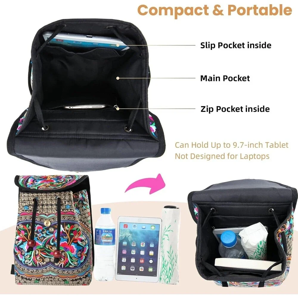 Goodhan Embroidered Backpack Purse for Women, Boho Bag